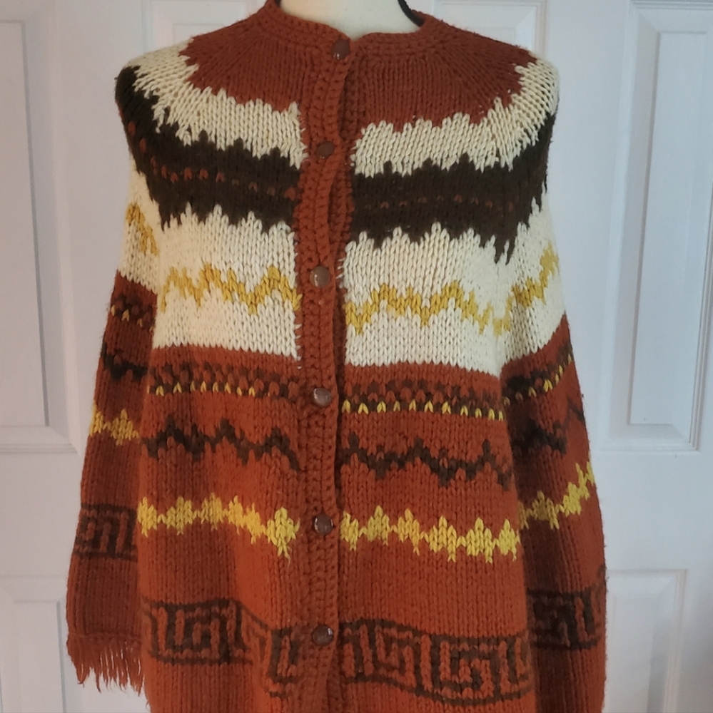 Vintage handmade button down knit poncho